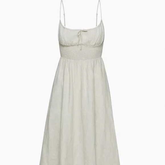 Aritzia Dresses | Aritzia Genoa Linen Midi Dress in Chambray Pastel Sage (Beige) | Color: Tan | Size: XXS | Joesisss's Closet